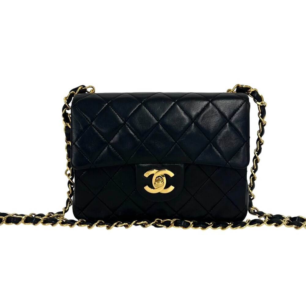 CHANEL Matelassé Coco Mark Lambskin Shoulder Bag Pouch Black c47-9